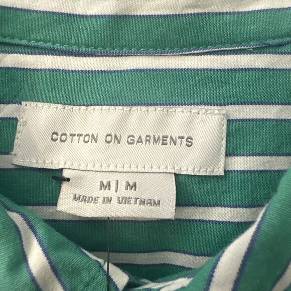 NWT Cotton On Garments Mens Mayfair Long Sleeve Button Up Shirt Emerald Stripe M - Picture 2 of 9